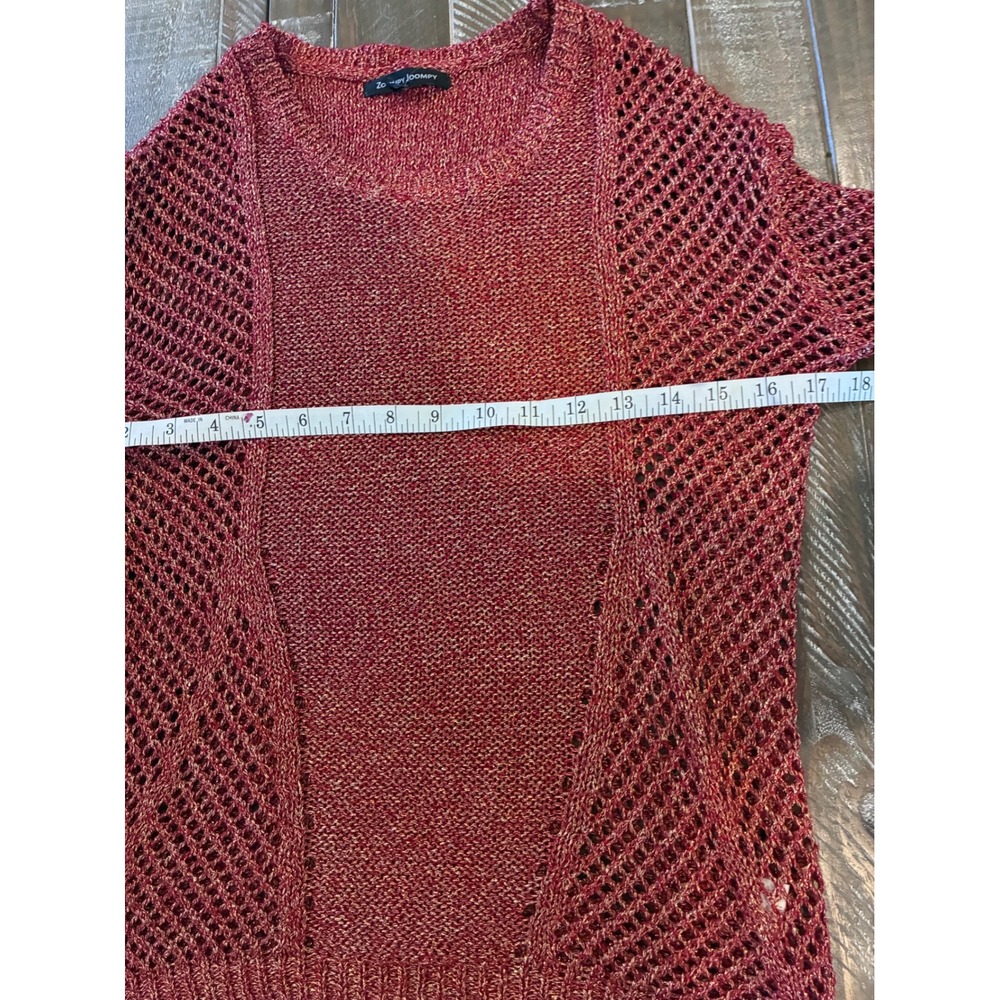 Zoompy Joompy Red Gold Metallic Open Knit Sweater C263 Minimalist Womens Small - Picture 6 of 7